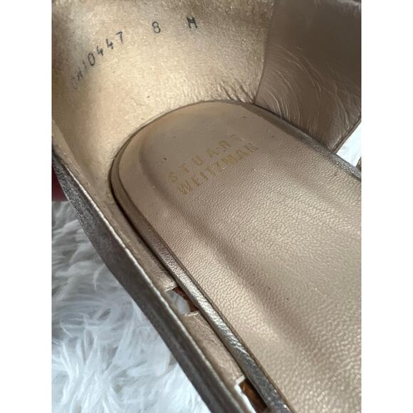Stuart Weitzman Shoes Womens Size 8 Gold Metallic Espadrille Wedge Peep Toe - Picture 14 of 14